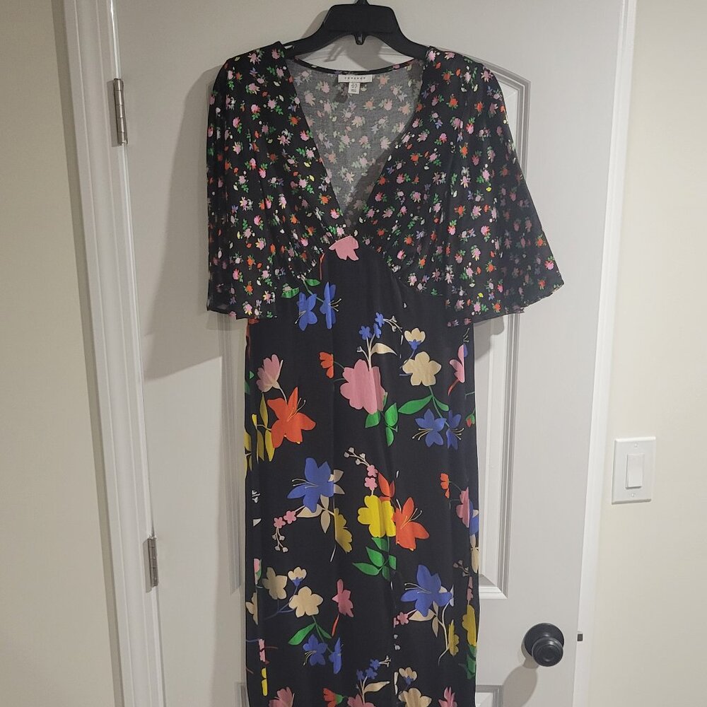 Womens black Top Shop Midi Dress With Leaf Detail